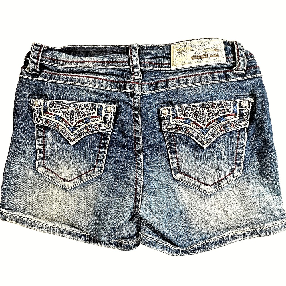 Grace In LA Shorts Womens Embellished Denim Low Rise Super Cute Size 28 - Picture 2 of 8